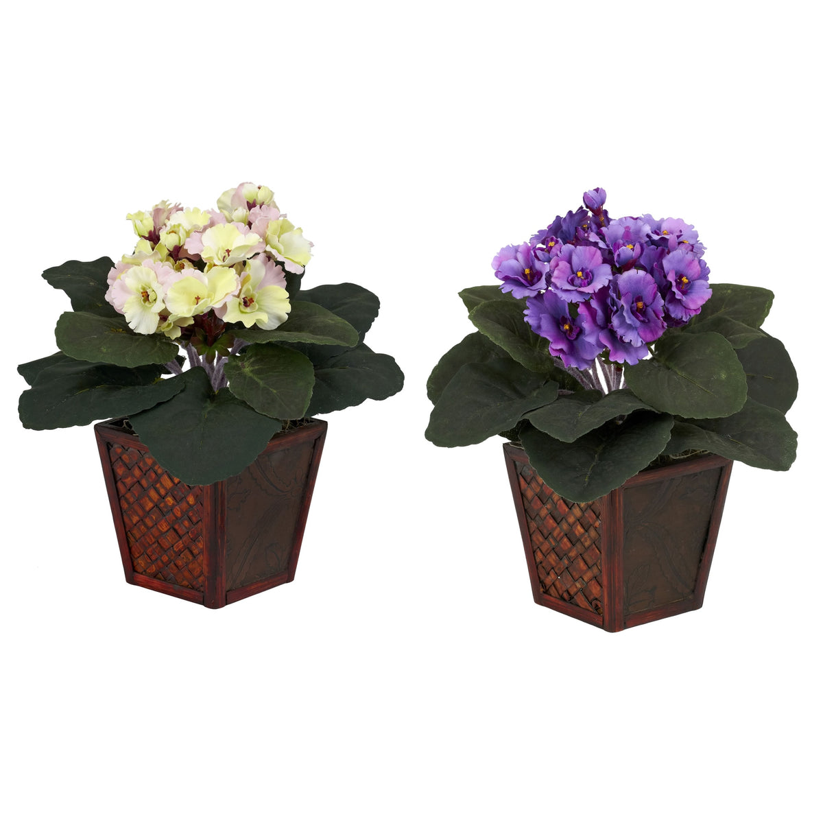 African Violet w/Vase by Nearly Natural in Purple & Cream/Pink