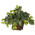 Pothos w/Coiled Rope Planter Silk Plant by Nearly Natural in Green