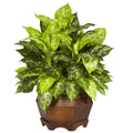 Variegated Dieffenbachia w/Large Hexagon Silk Plant by Nearly Natural in Green
