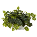 Pothos w/White Wash Planter Silk Plant by Nearly Natural in Green