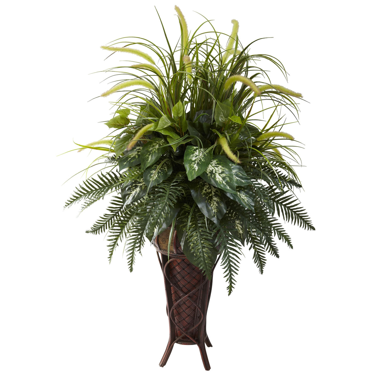 Mixed Greens & Cattails w/Stand Planter by Nearly Natural