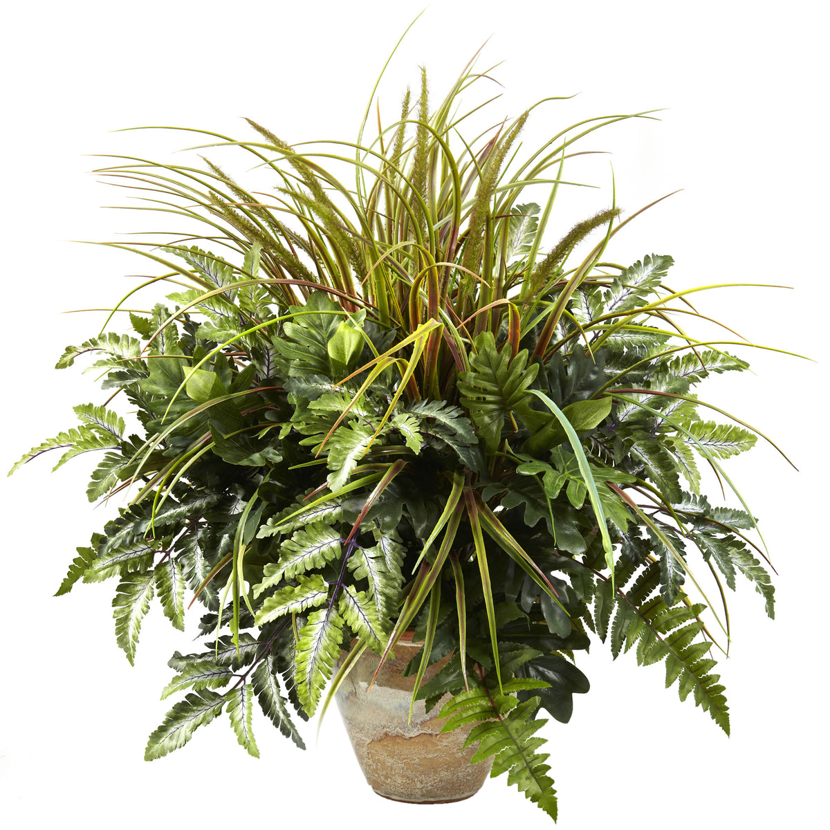 Mixed Greens & Grass w/Ceramic Planter by Nearly Natural