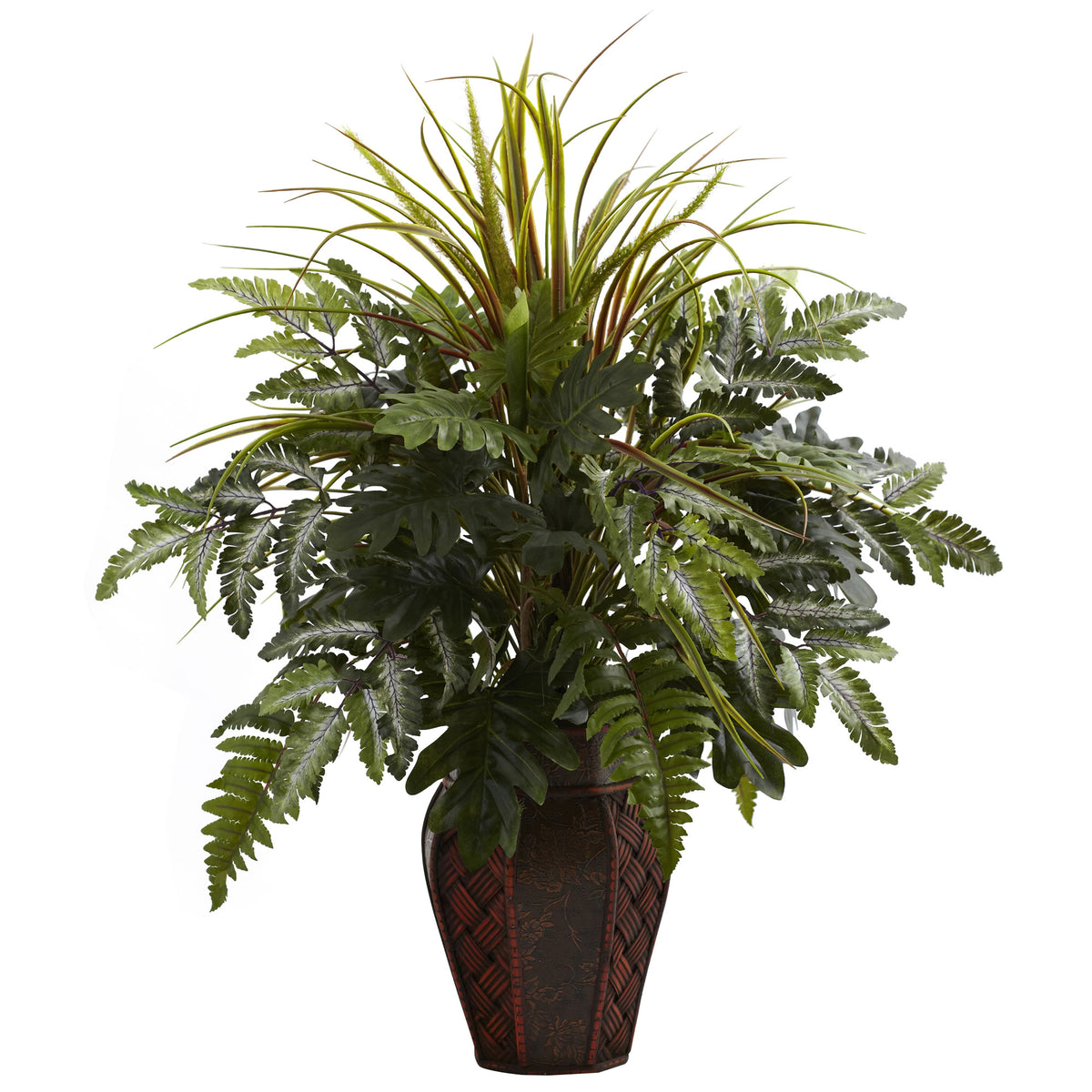 Mixed Grass & Fern w/Decorative Planter by Nearly Natural