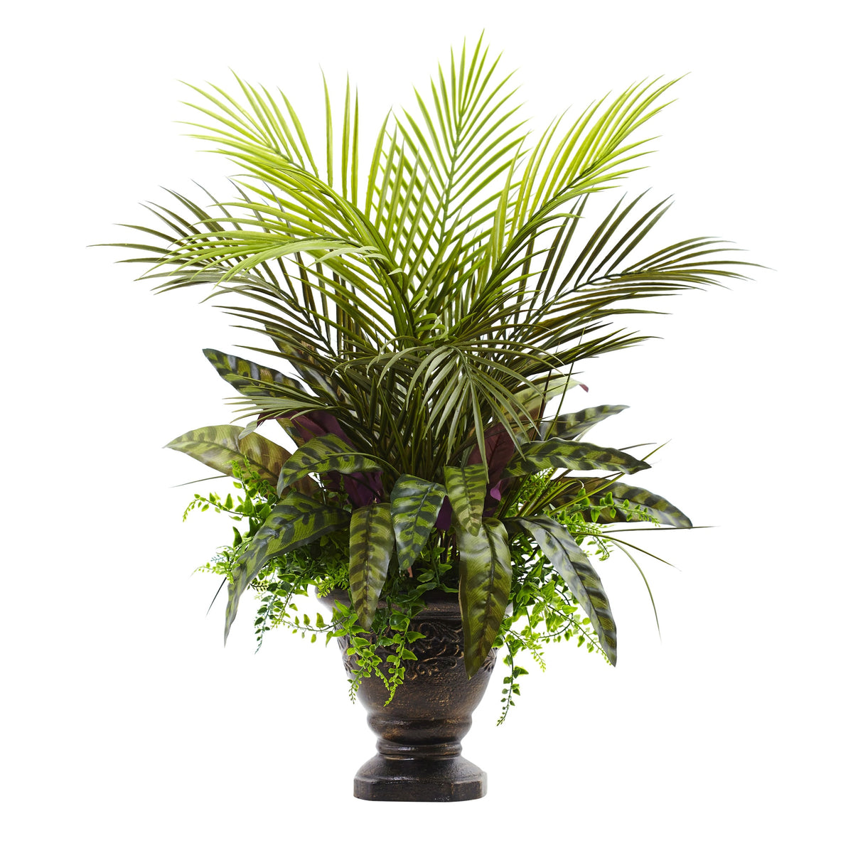 27" Mixed Areca Palm Fern & Peacock w/Planter by Nearly Natural