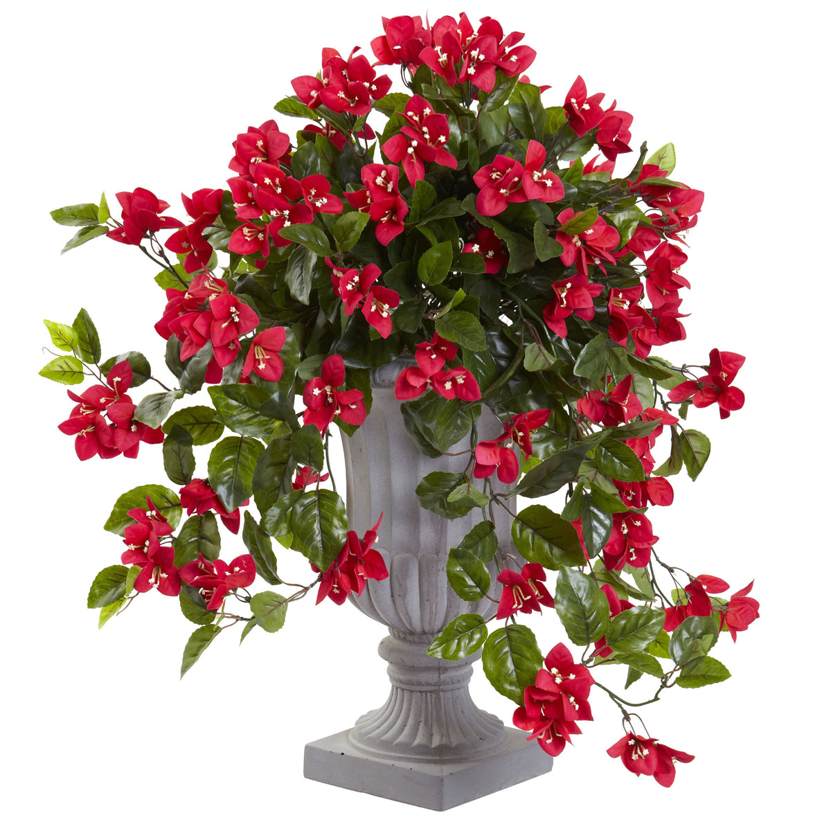 28" Bougainvillea with Urn UV Resistant (Indoor/Outdoor) by Nearly Natural in Red