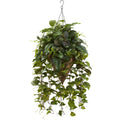 36" Vining Mixed Greens w/Cone Hanging Basket by Nearly Natural
