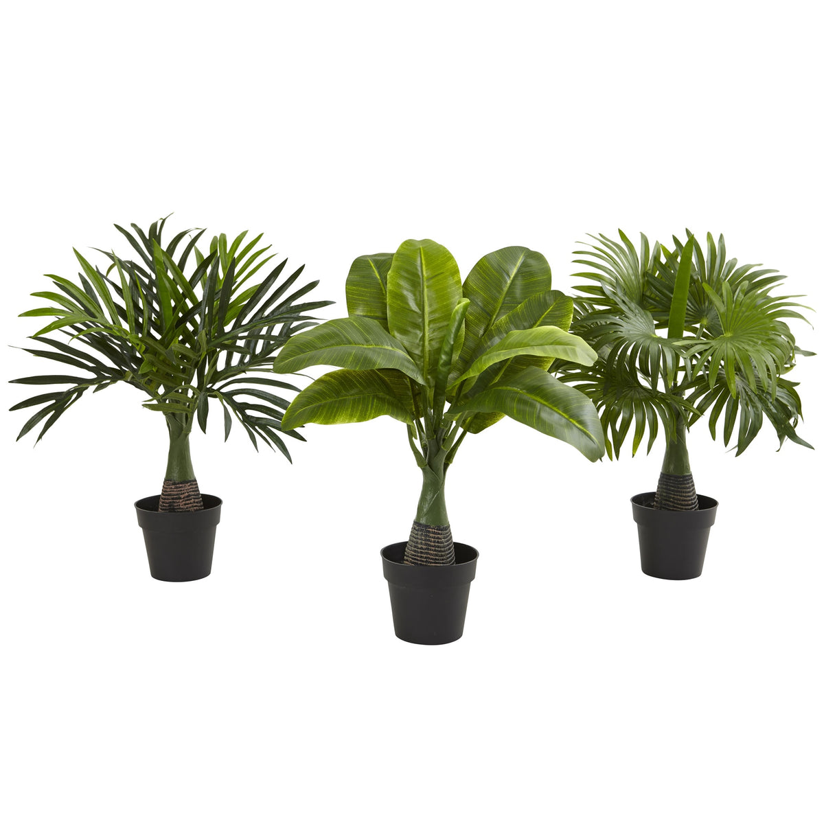 Areca Fountain & Banana Palm (Set of 3) by Nearly Natural