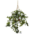 28" Bougainvillea Hanging Basket - White by Nearly Natural in White