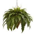 26" Giant Boston Fern with Cone Hanging Basket by Nearly Natural