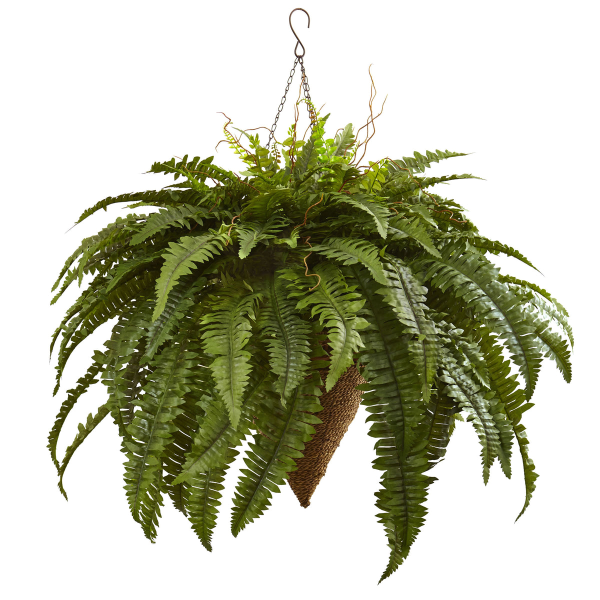 26" Giant Boston Fern with Cone Hanging Basket by Nearly Natural