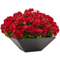 15" Geranium with Black Planter UV Resist (Indoor/Outdoor) by Nearly Natural in Red