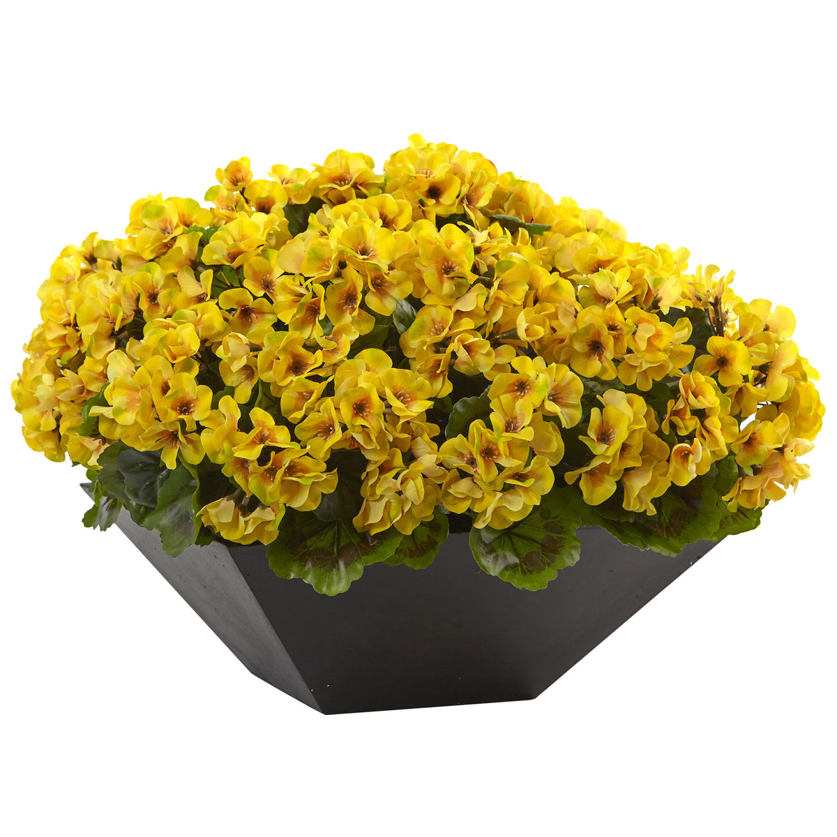 15" Geranium with Black Planter UV Resist (Indoor/Outdoor) by Nearly Natural in Yellow