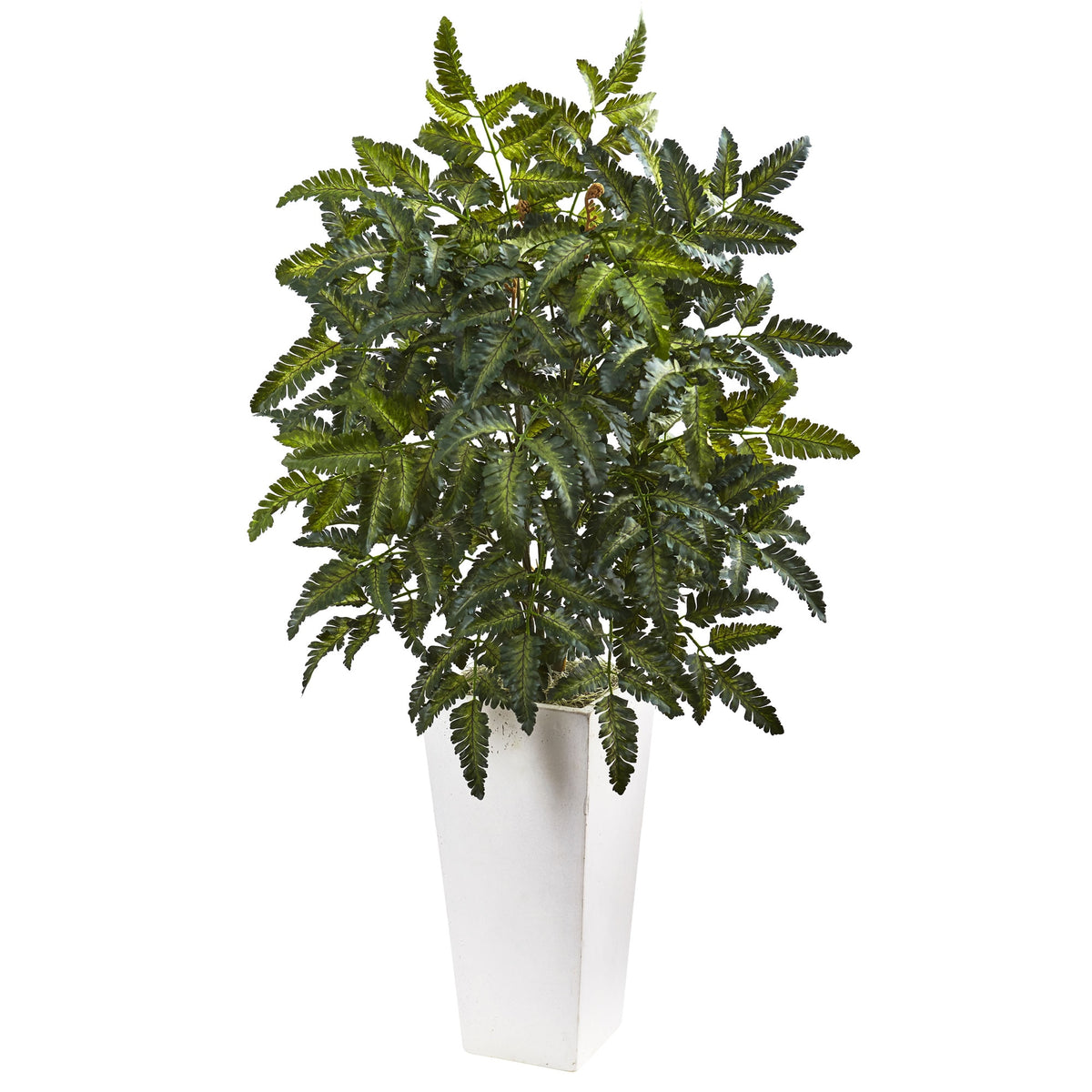 40" Bracken Fern with White Planter by Nearly Natural