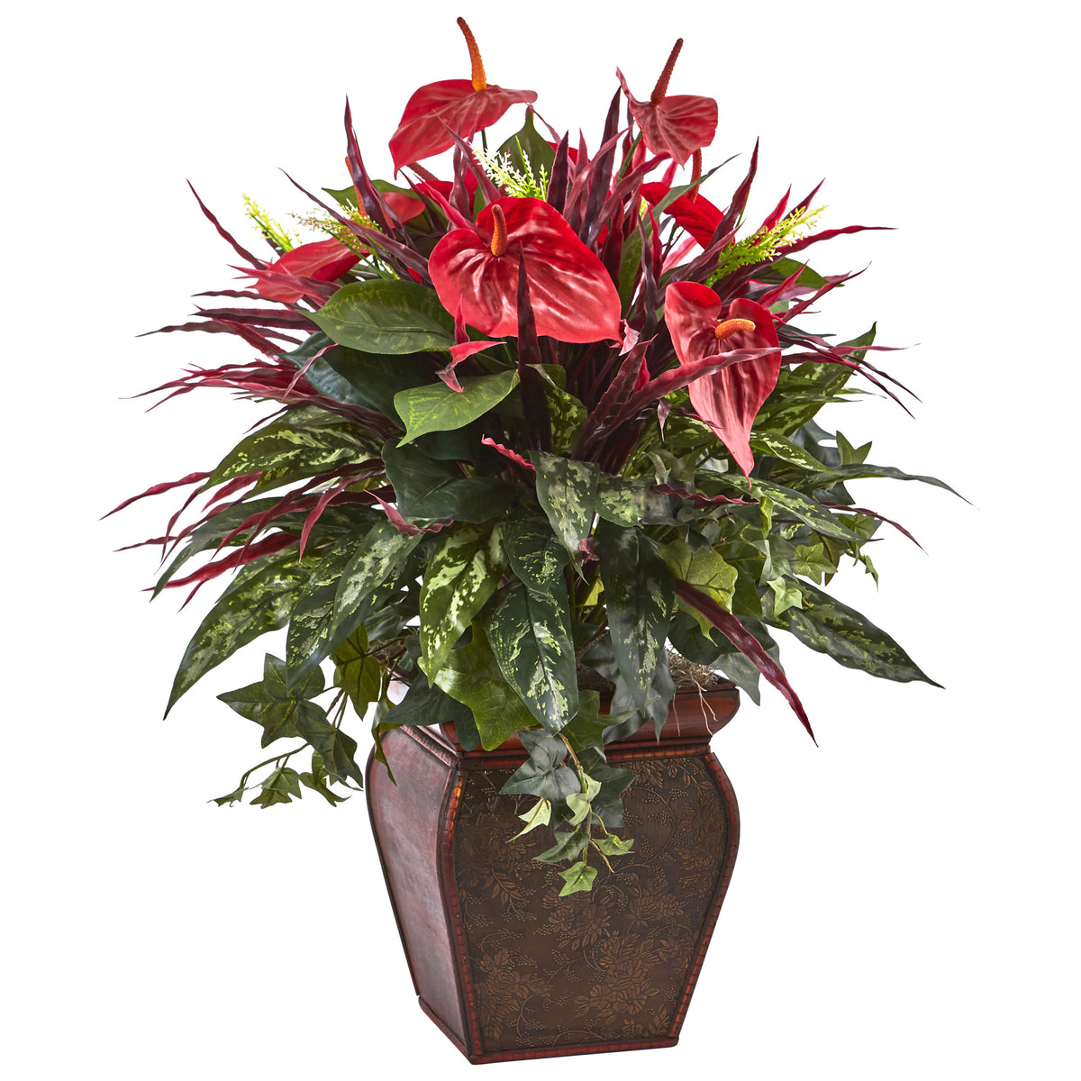 28" Anthurium Mixed Plant with Planter by Nearly Natural