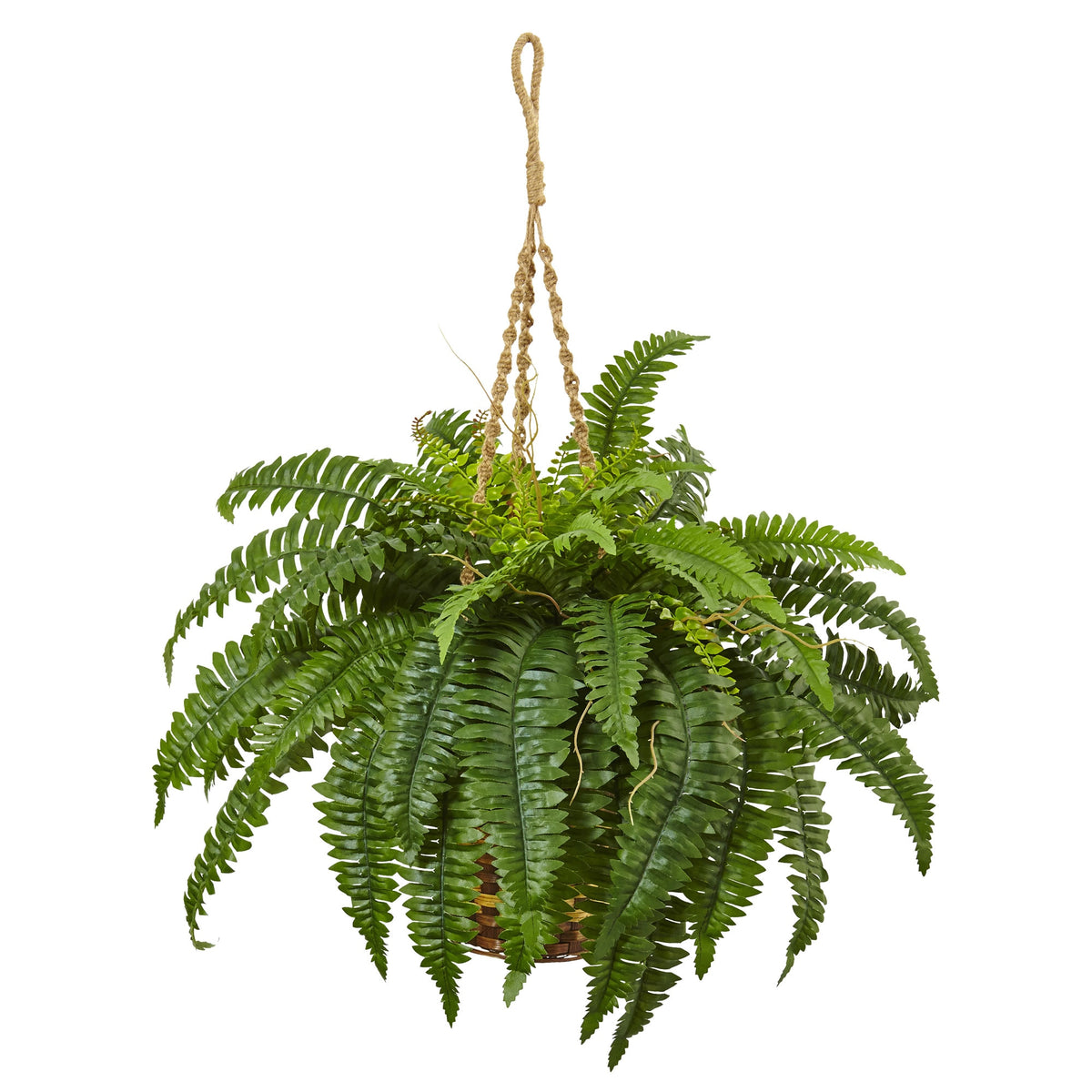 33" Boston Fern Hanging Basket by Nearly Natural