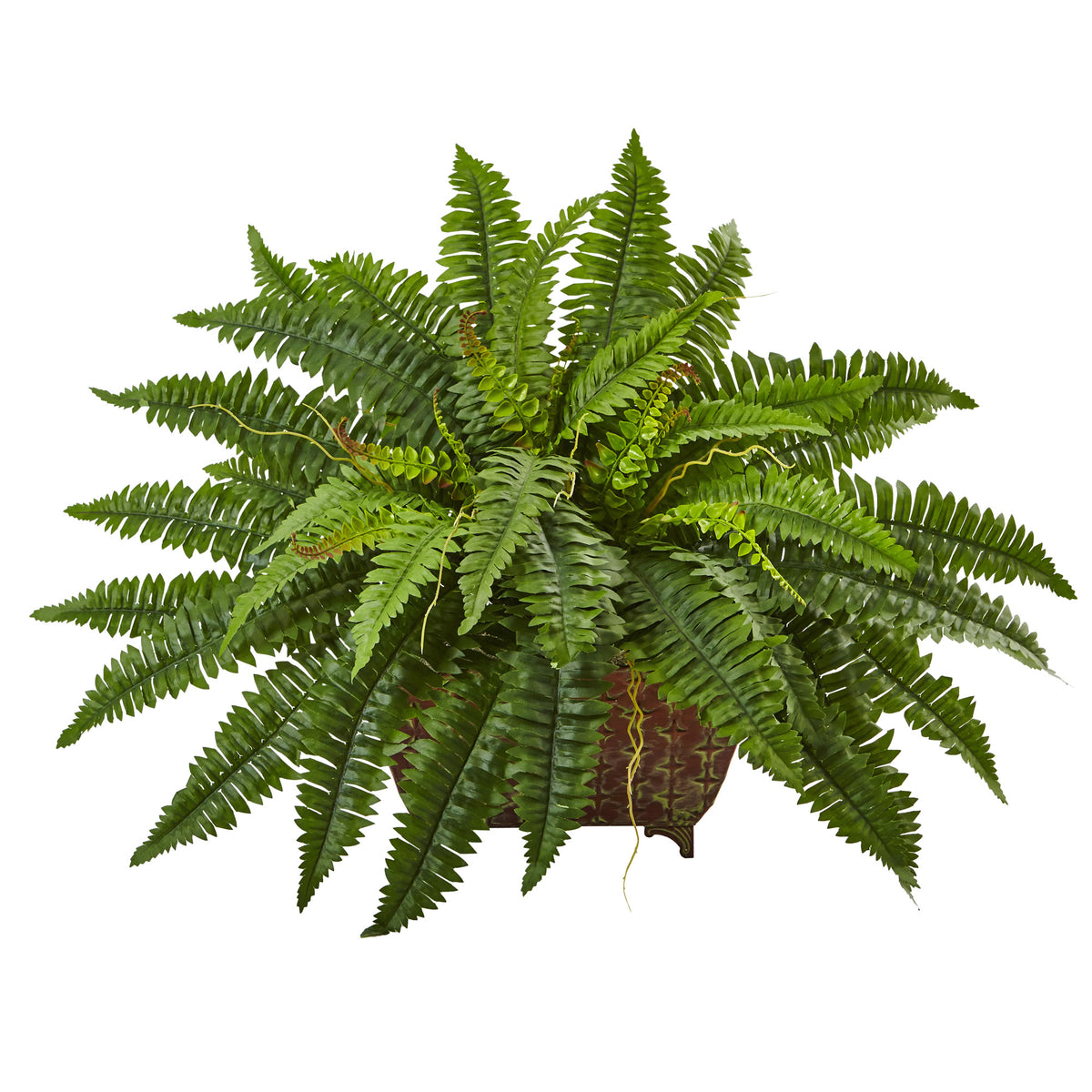 23" Boston Fern in Metal Planter by Nearly Natural
