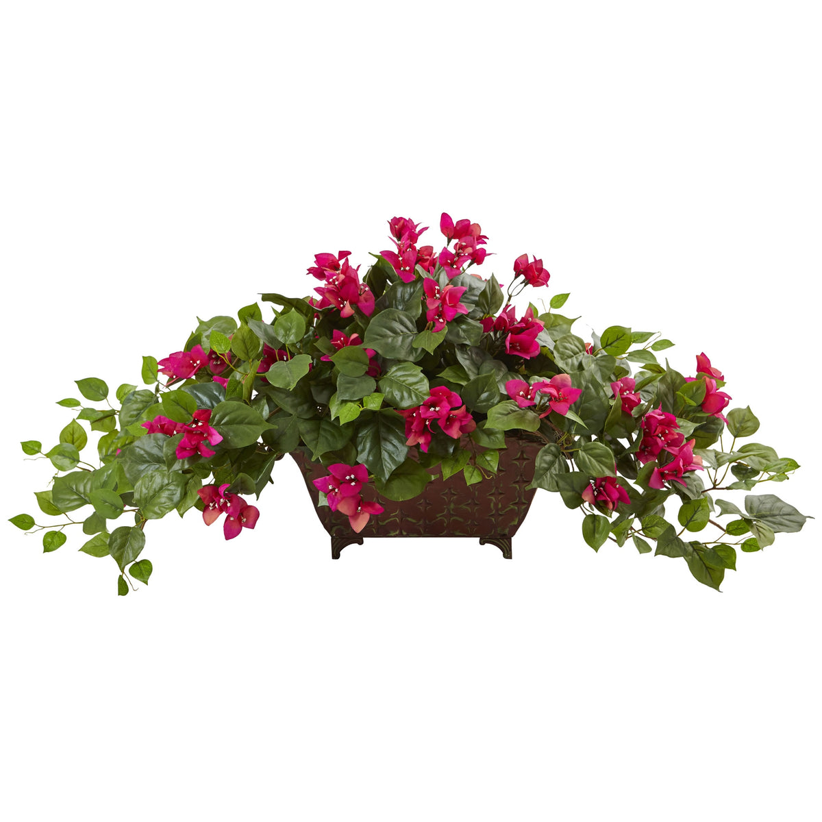17" Bougainvillea Artificial Plant in Metal Planter by Nearly Natural in Beauty