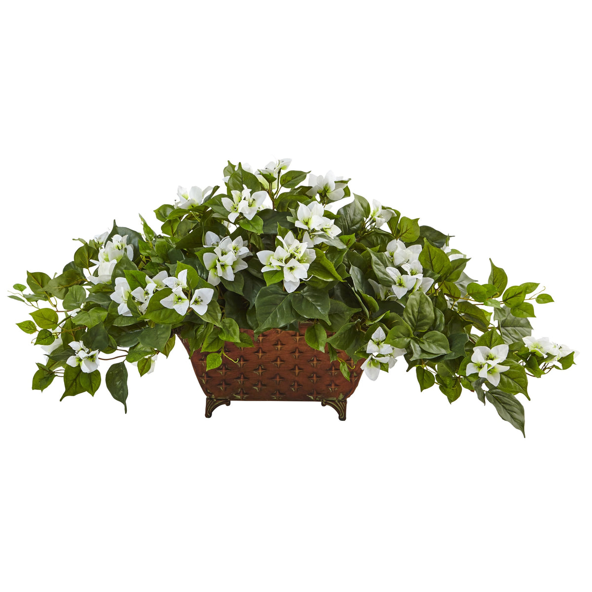 17" Bougainvillea Artificial Plant in Metal Planter by Nearly Natural in White