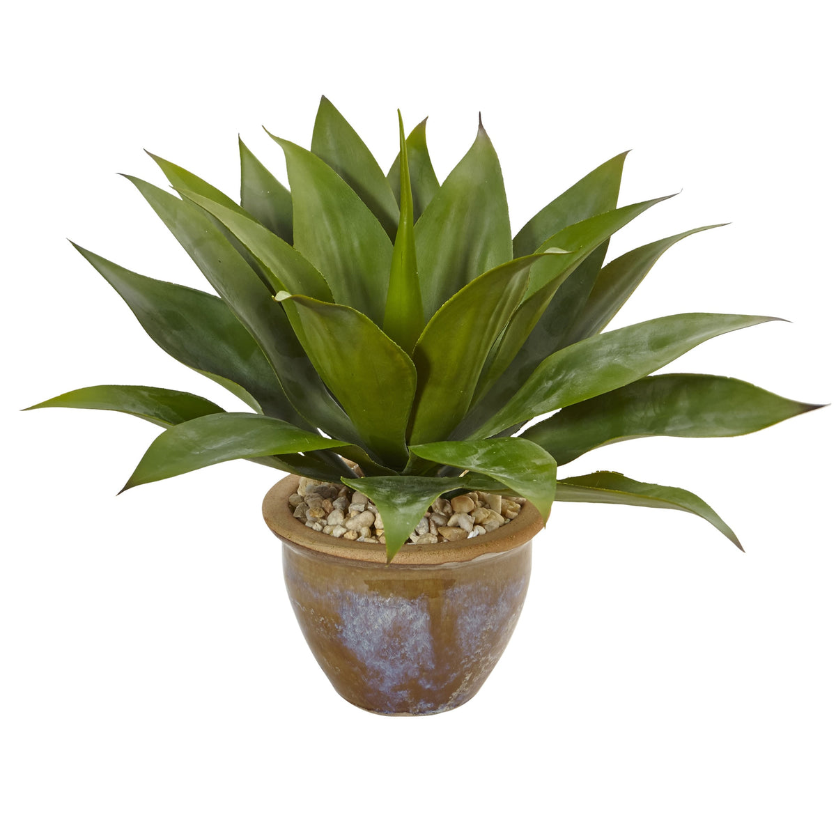 14" Agave in Glazed Clay Pot by Nearly Natural