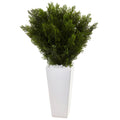 2.5' Cedar in White Tower Planter (Indoor/Outdoor) by Nearly Natural
