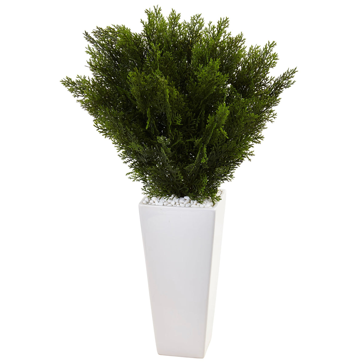 2.5' Cedar in White Tower Planter (Indoor/Outdoor) by Nearly Natural