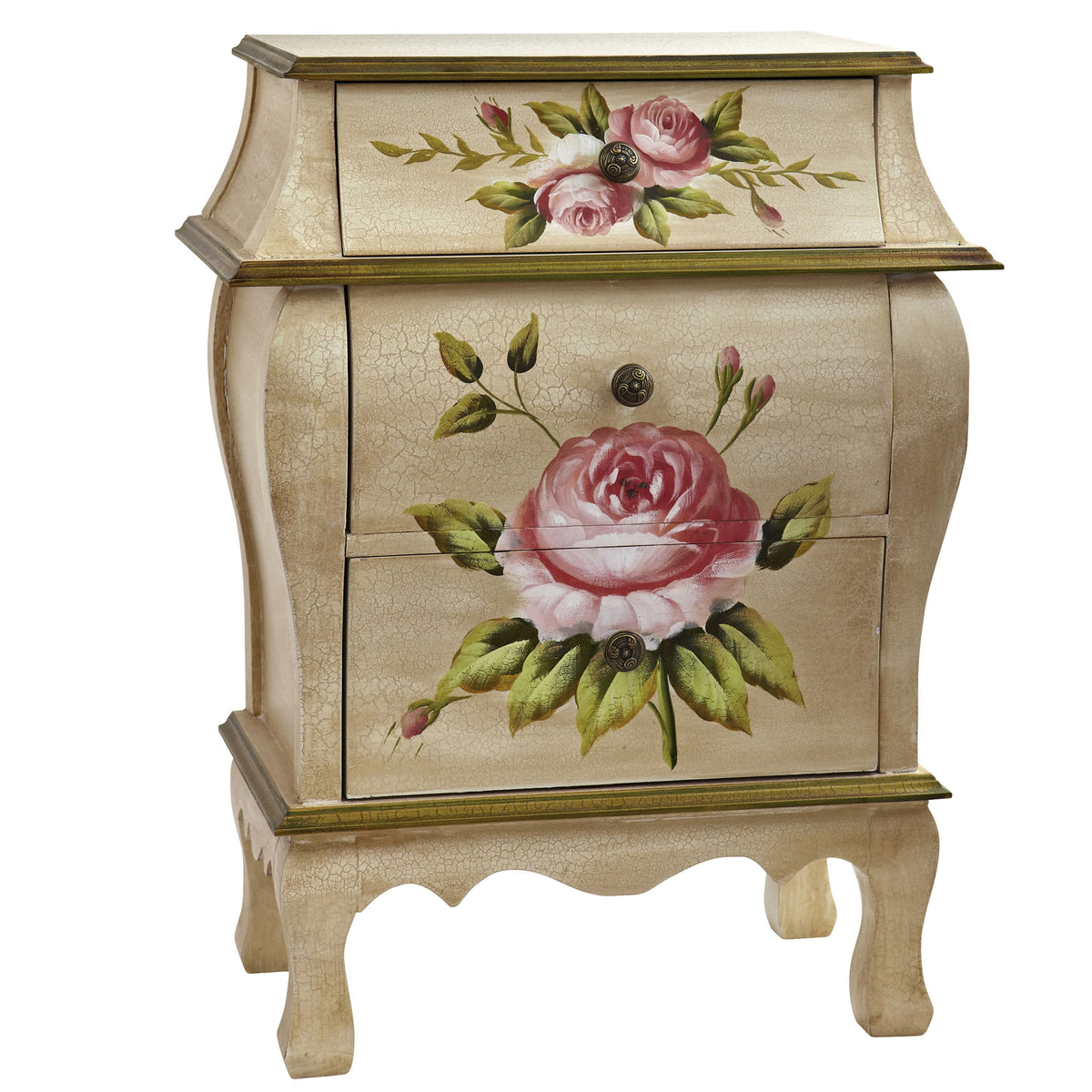 Antique Night Stand w/Floral Art by Nearly Natural