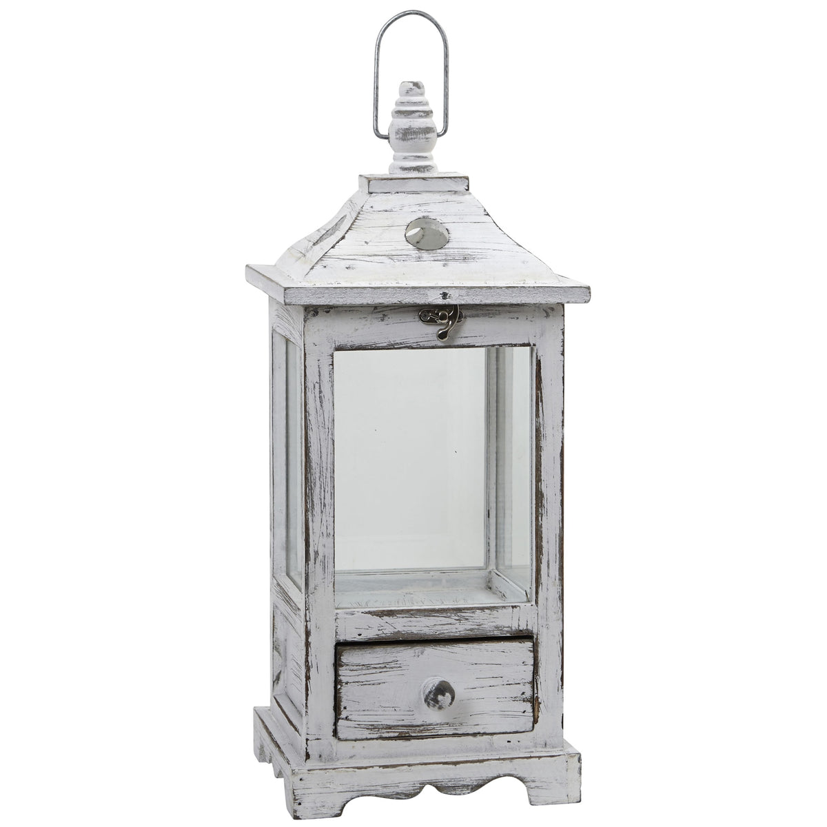 17.25" Distressed Wooden Lantern with Drawers by Nearly Natural