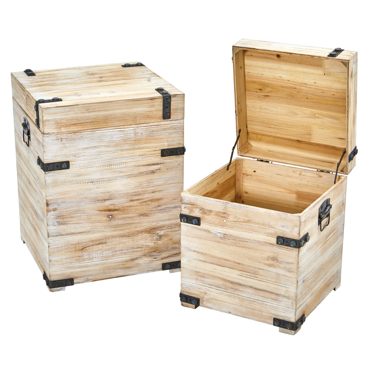 Decorative Storage Boxes with Metal Detail (Set of 2) by Nearly Natural