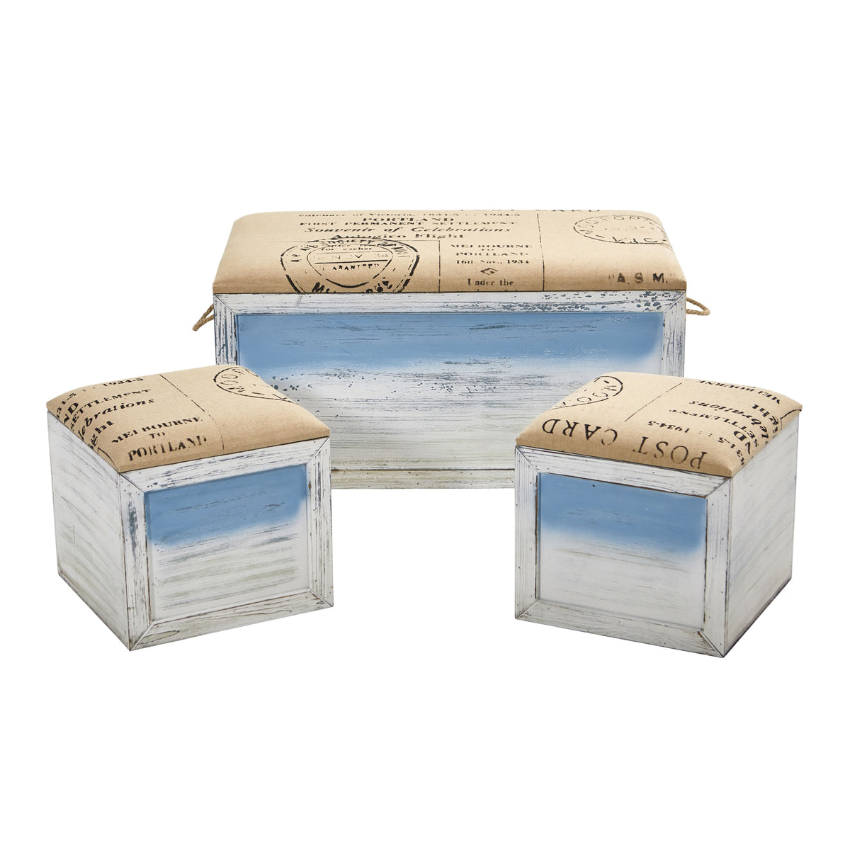 Ocean Breeze Storage Boxes Bench and Seating Set (Set of 3) by Nearly Natural