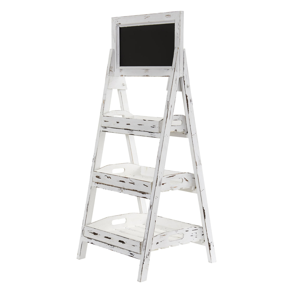 3' White Washed Farmhouse Stand with Chalkboard by Nearly Natural