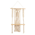 24" Boho Chic Wood Macrame Single Shelf Woven Diamond by Nearly Natural