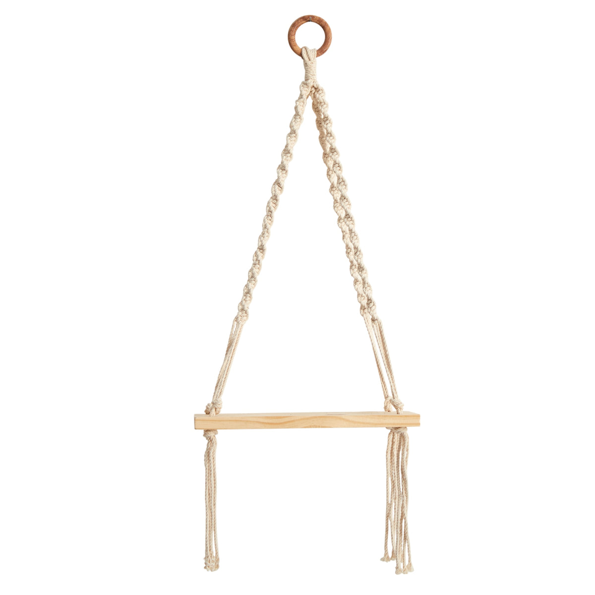 12" x 22" Macrame Hanger with Wood Shelf by Nearly Natural