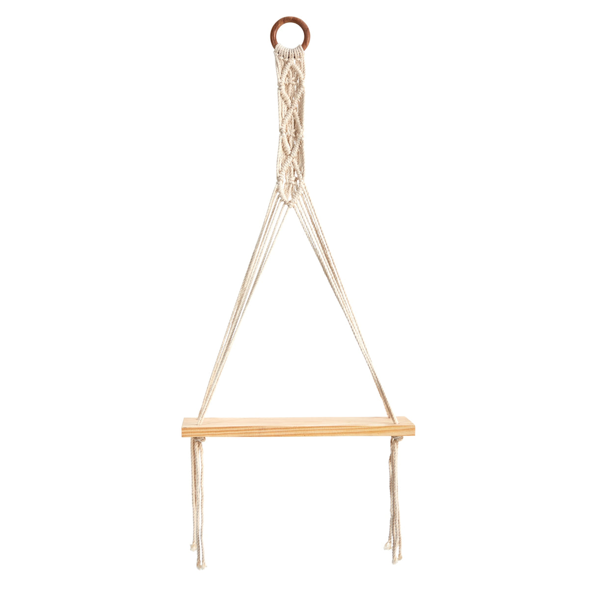 14" x 24" Macrame Hanger with Wood Shelf by Nearly Natural