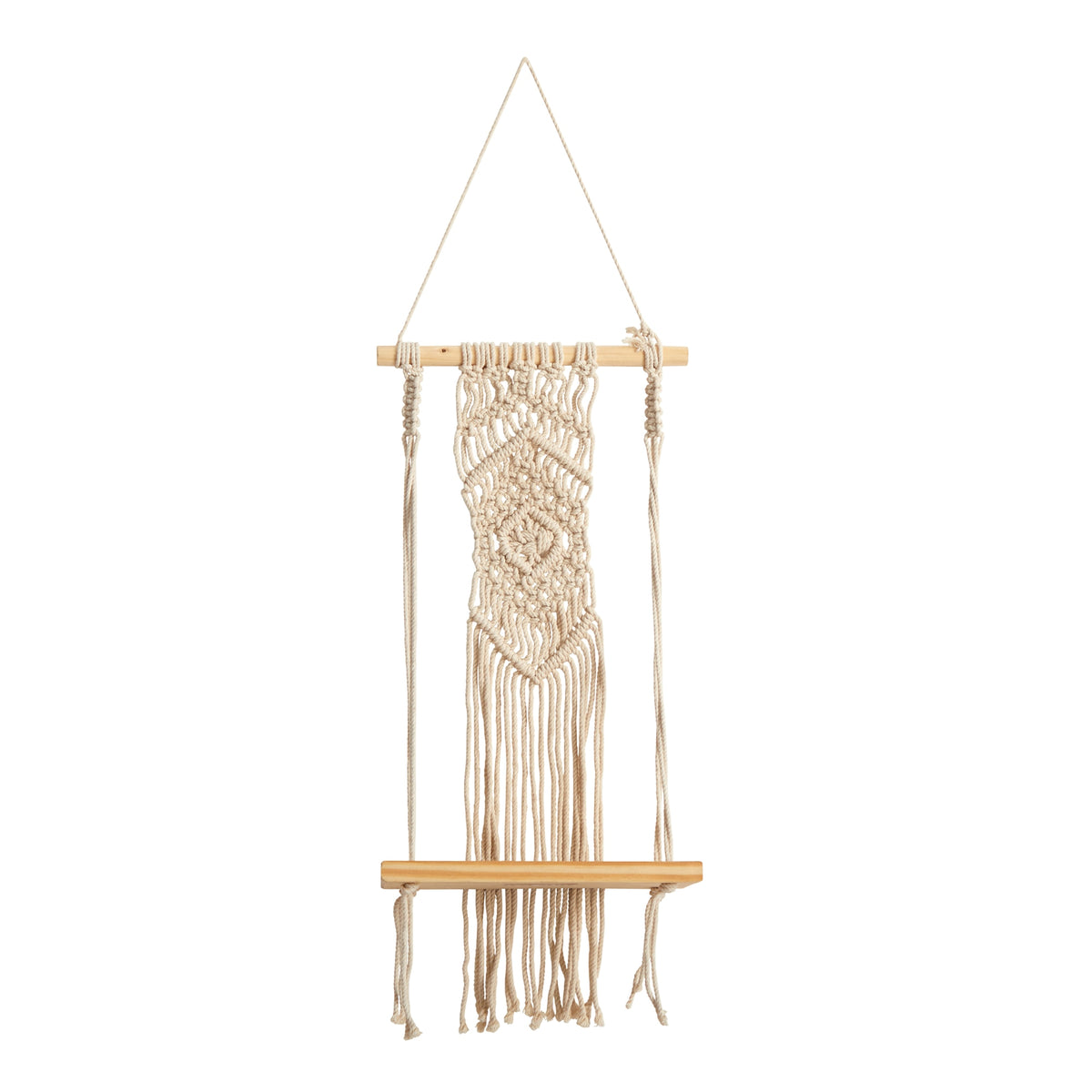 22" Boho Chic Wood Macrame Shelf with Diamond Weave by Nearly Natural