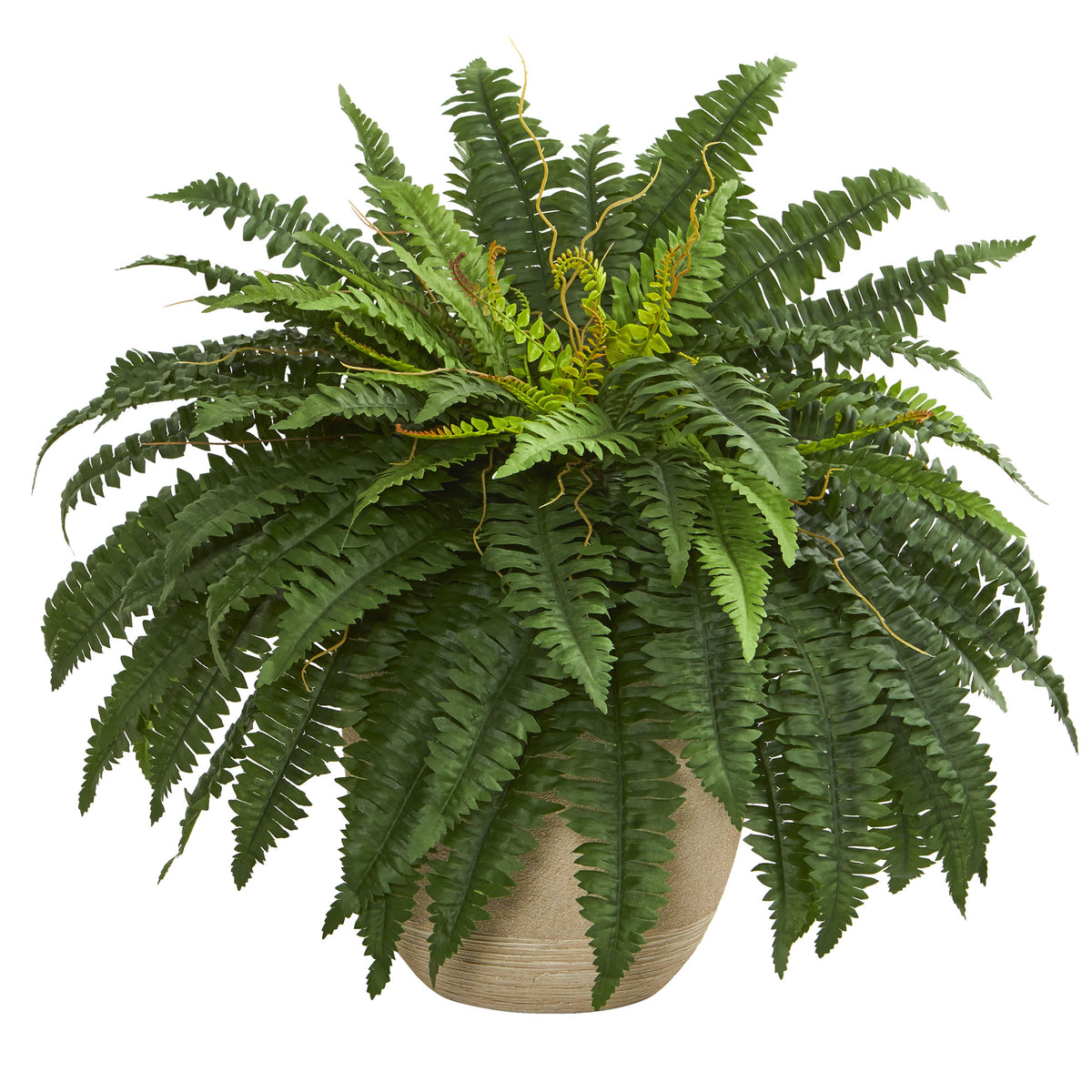 22" Boston Fern Artificial Plant in Sandstone Planter by Nearly Natural