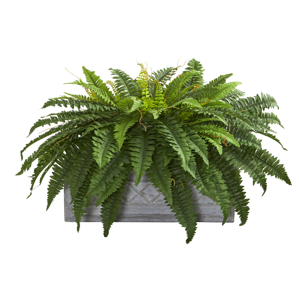 30" Boston Fern Artificial Plant in Stone Planter by Nearly Natural