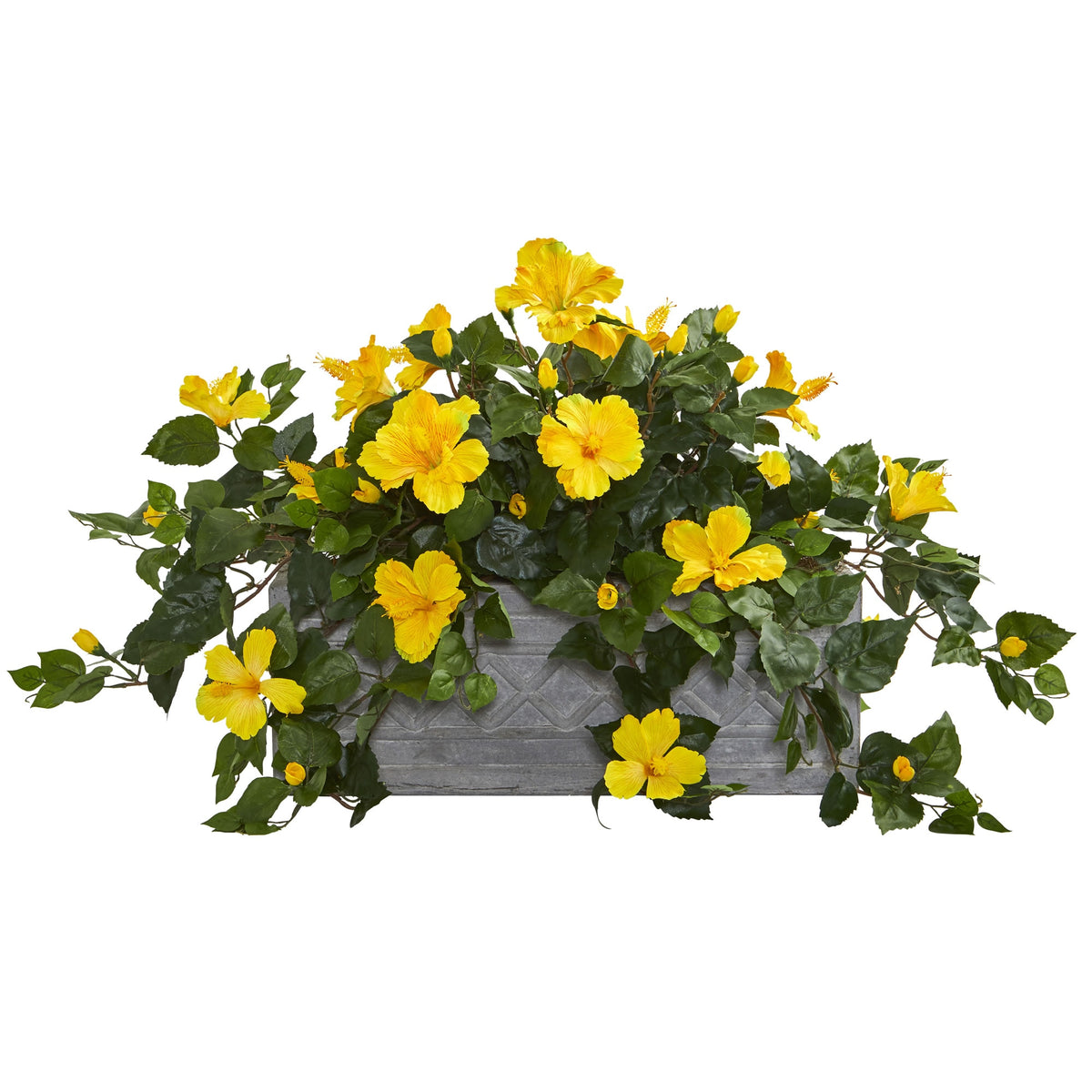 18" Hibiscus Artificial Plant in Stone Planter by Nearly Natural