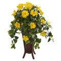 34" Hibiscus Artificial Plant in Stand Planter by Nearly Natural