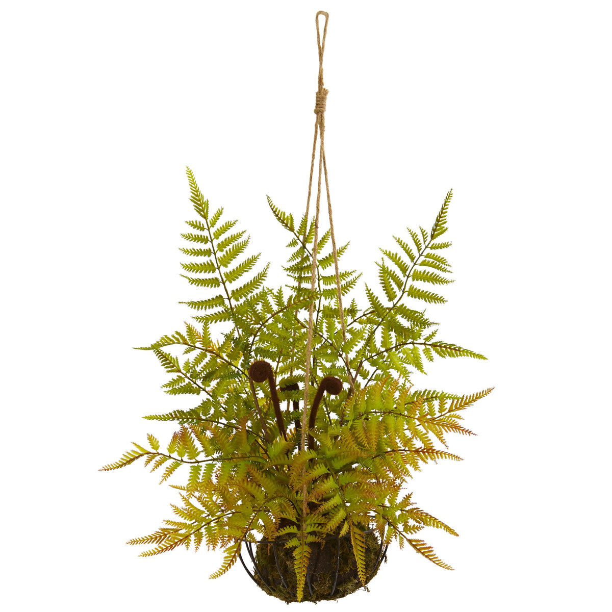21" Fern Artificial Plant in Metal Hanging Basket by Nearly Natural
