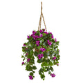28" Bougainvillea Artificial Plant in Hanging Basket by Nearly Natural