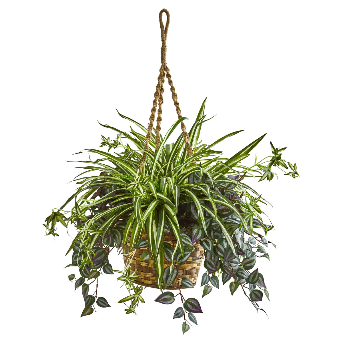 30"Wandering Jew & Spider Artificial Plant in Hanging Basket by Nearly Natural