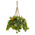 31" Bromeliad & Pothos Artificial Plant in Hanging Basket by Nearly Natural