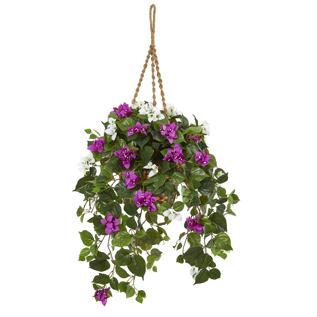 30" Mixed Bougainvillea Artificial Plant Hanging Basket by Nearly Natural