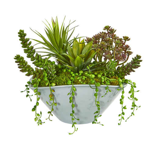 10" Succulent Garden Artificial Plant in Green Vase by Nearly Natural
