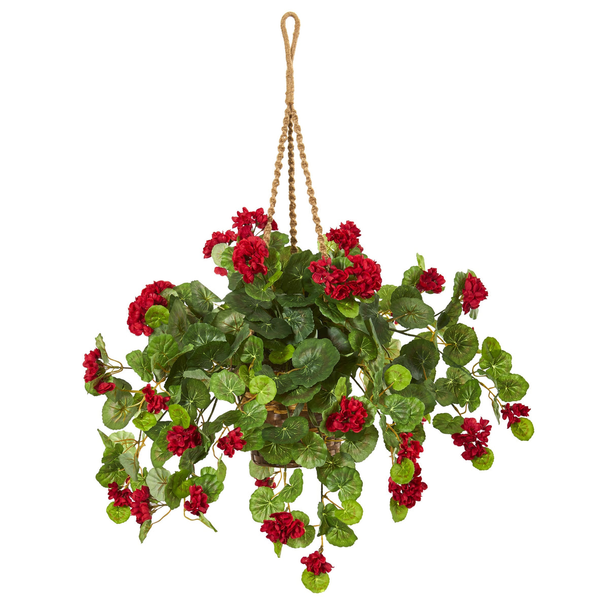 27" Geranium Artificial Plant in Hanging Basket by Nearly Natural