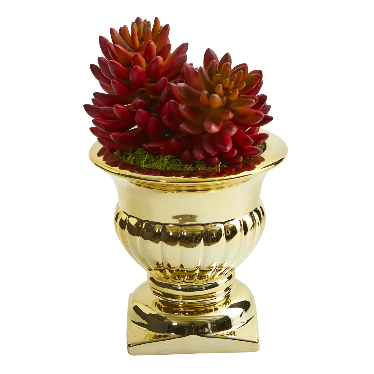11" Succulent Artificial Plant in Gold Urn by Nearly Natural