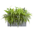 30" Mixed Greens and Fern Artificial in Stone Planter by Nearly Natural