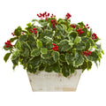 15" Variegated Holly Leaf Artificial Plant (Real Touch) by Nearly Natural