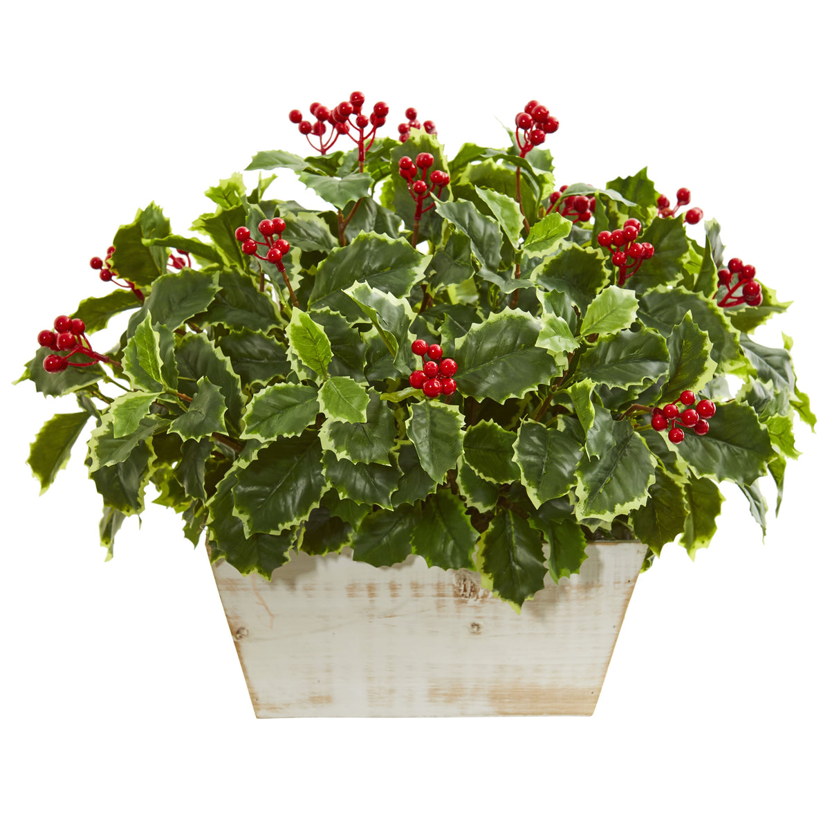 15" Variegated Holly Leaf Artificial Plant (Real Touch) by Nearly Natural