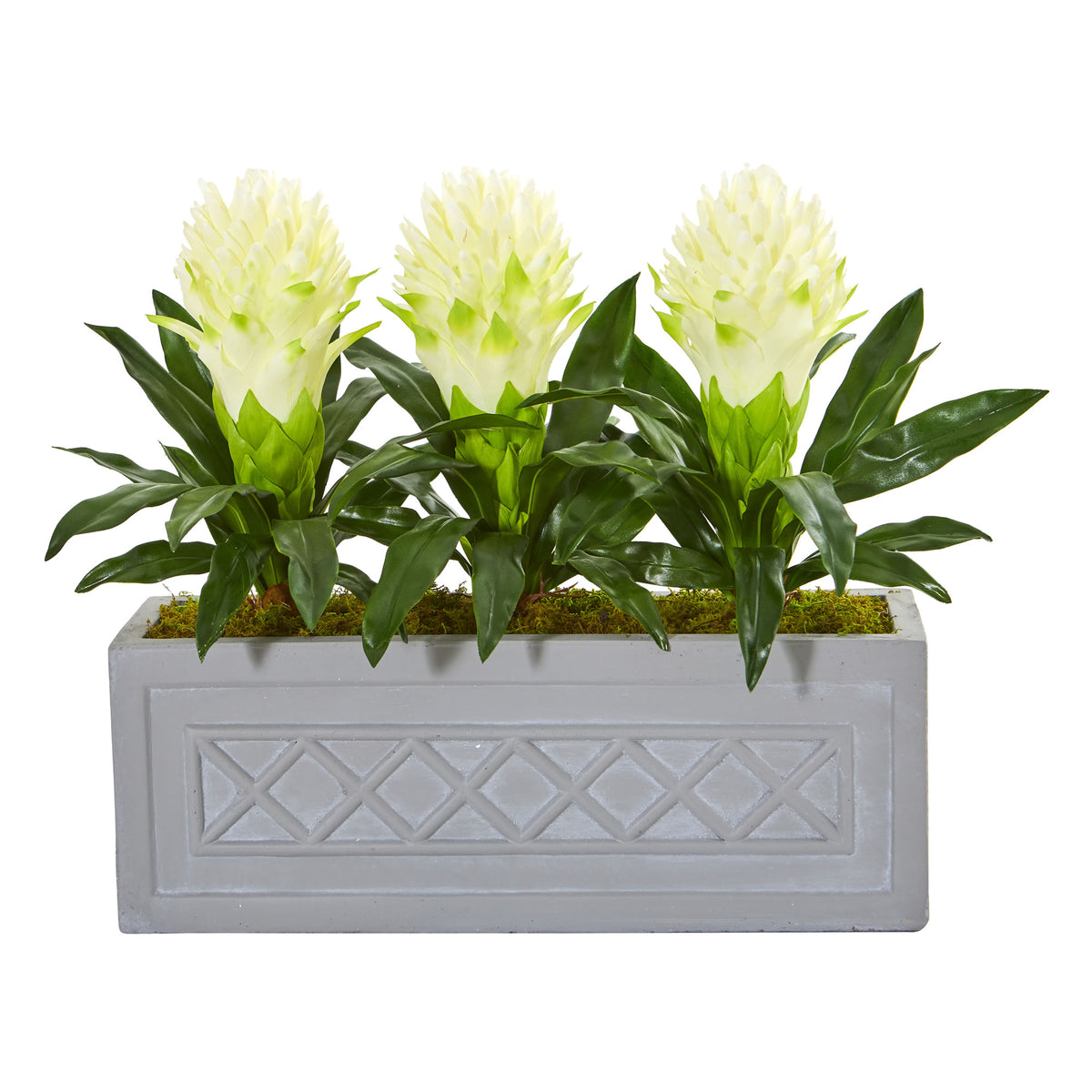 19" Bromeliad Artificial Plant in Stone Planter by Nearly Natural in White